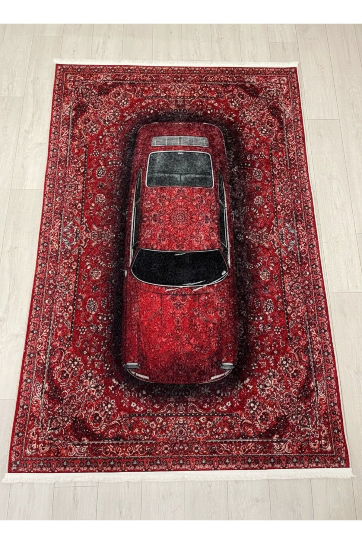 Vintage Araba Desenli Lateks Taban Halı