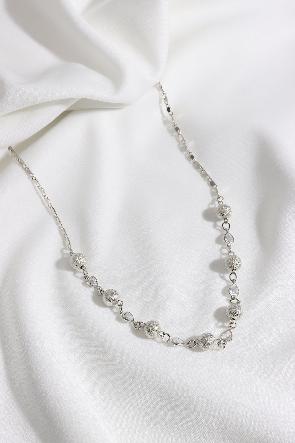 Kalp Taşli TOP Detay Silver Kolye