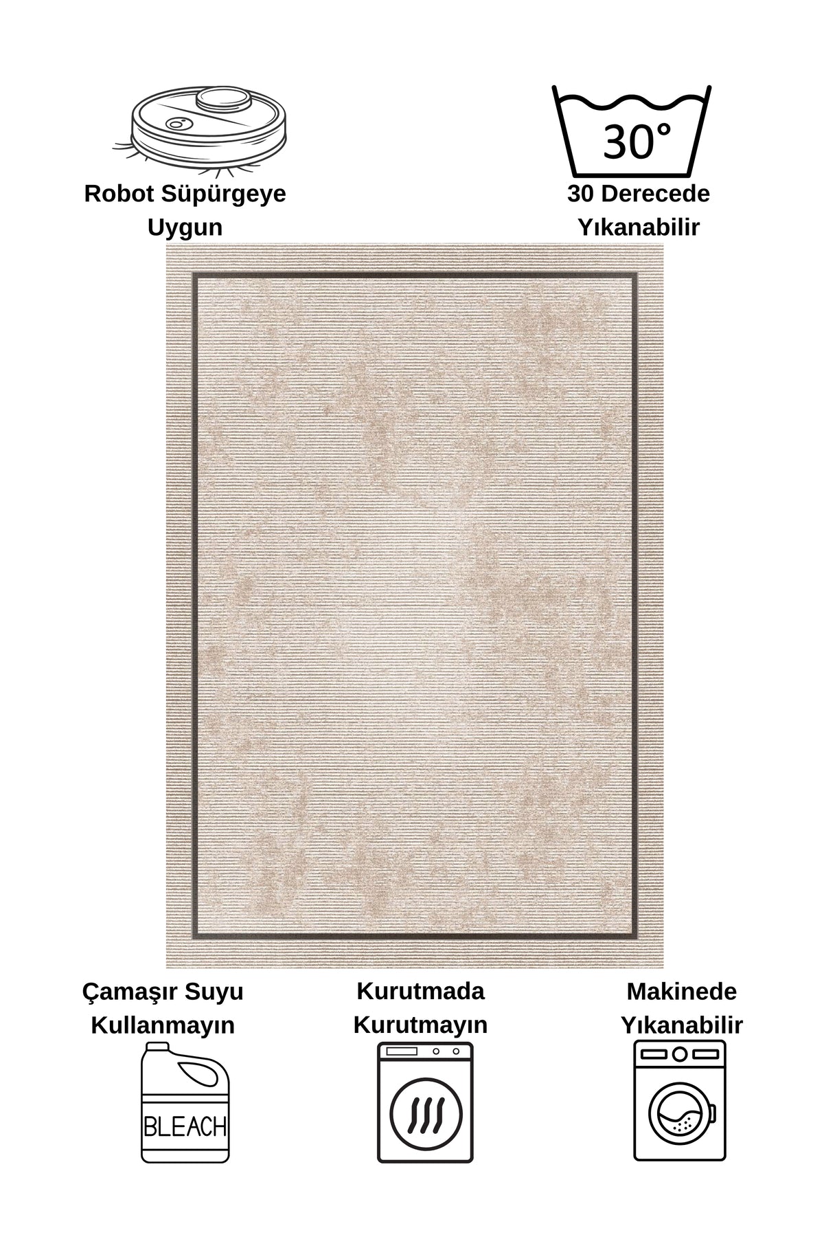 Vizon Kahverengi Geometrik Desen Kaymaz Taban Yolluk Halı