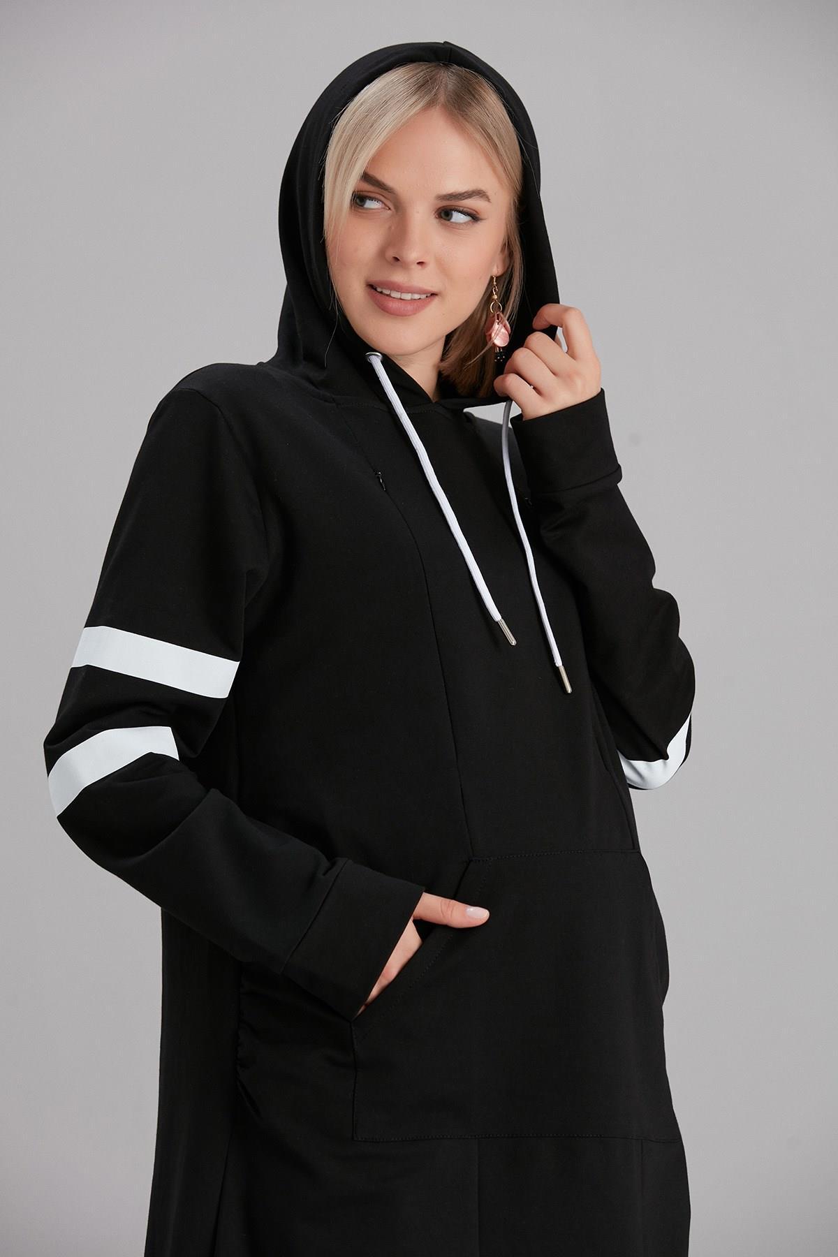 O7213-bant Çizgi Kol Emzirmeli Hamile Sweatshirt-tunik