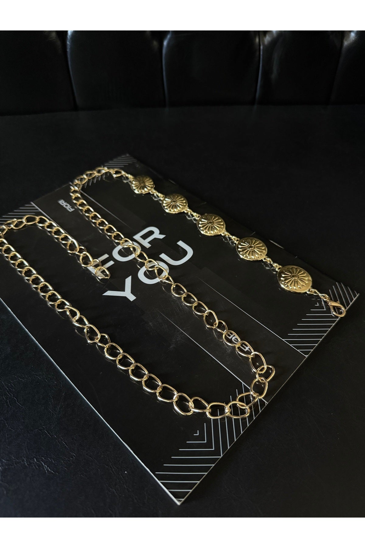 Papatya Gold Detaylı Kadın Bel Zinciri Bel Kemeri,Elbise Kemeri,Etek Kemeri,Pantolon Kemeri