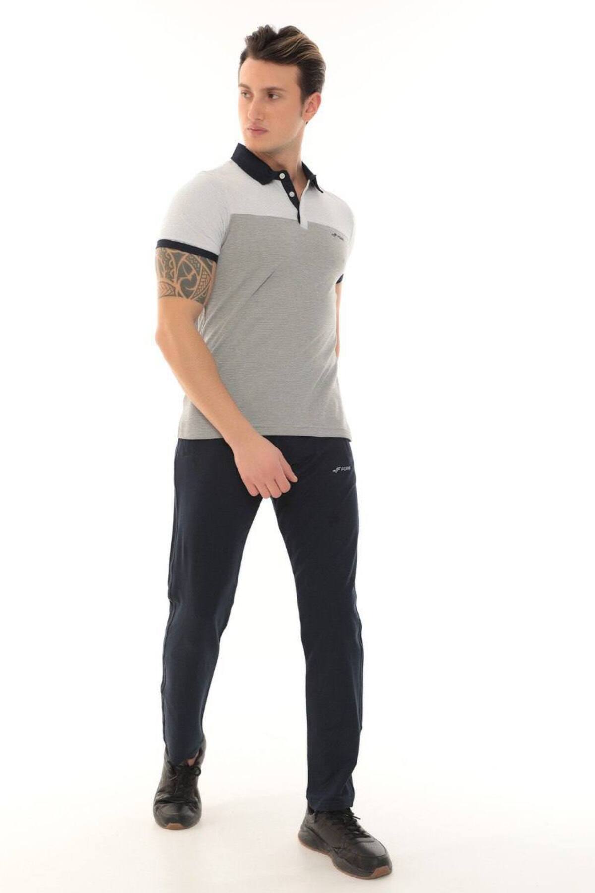 Erkek Gri Lacivert Polo Yaka T-shirt Takım
