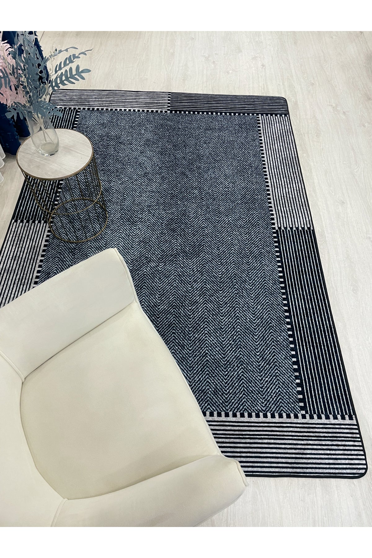 GRİ-SİYAH Jüt Sisal Görünüm Kaymaz Taban Yolluk Halı