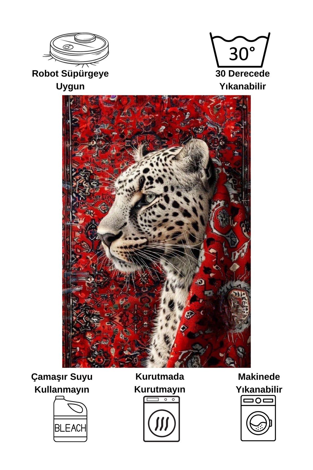 Leopar Desenli Kırmızı Dekoratif Lateks Halı