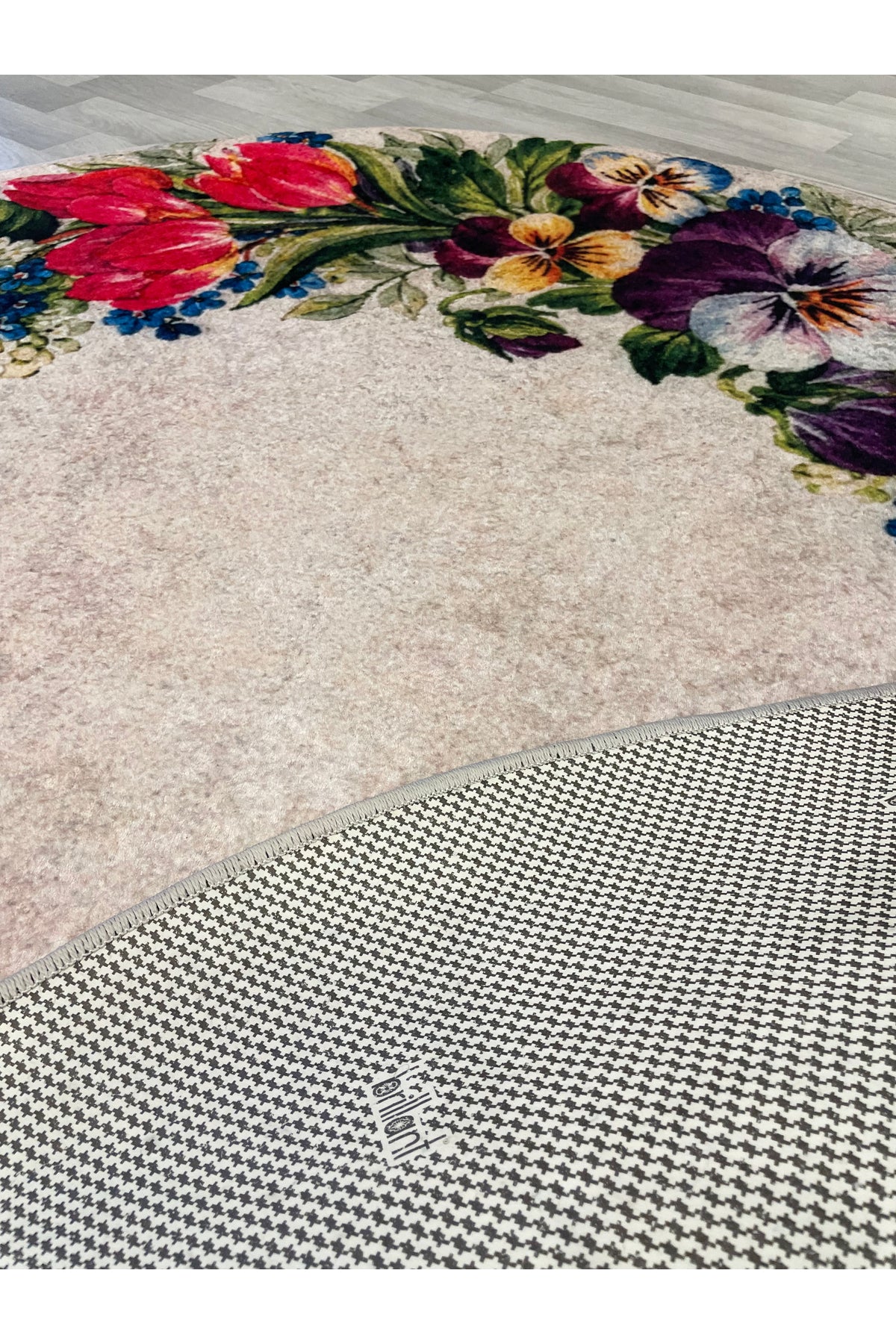 Floral Çiçek Desenli Lateks Taban Antre Mutfak Halısı