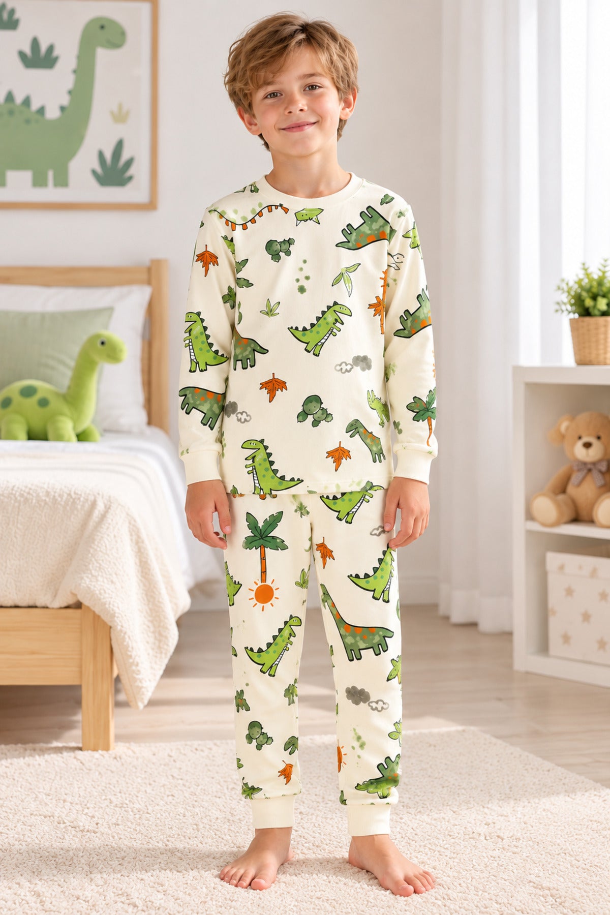 Erkek çocuk %100 pamuklu elmas kids uzun kollu pijama takımı