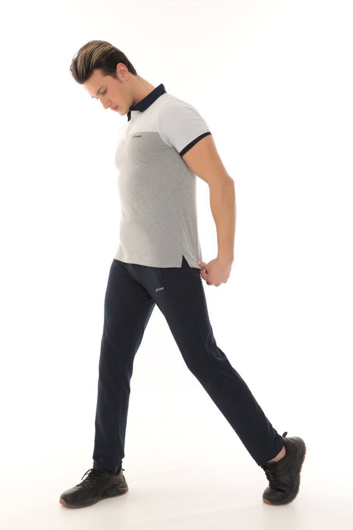 Erkek Gri Lacivert Polo Yaka T-shirt Takım