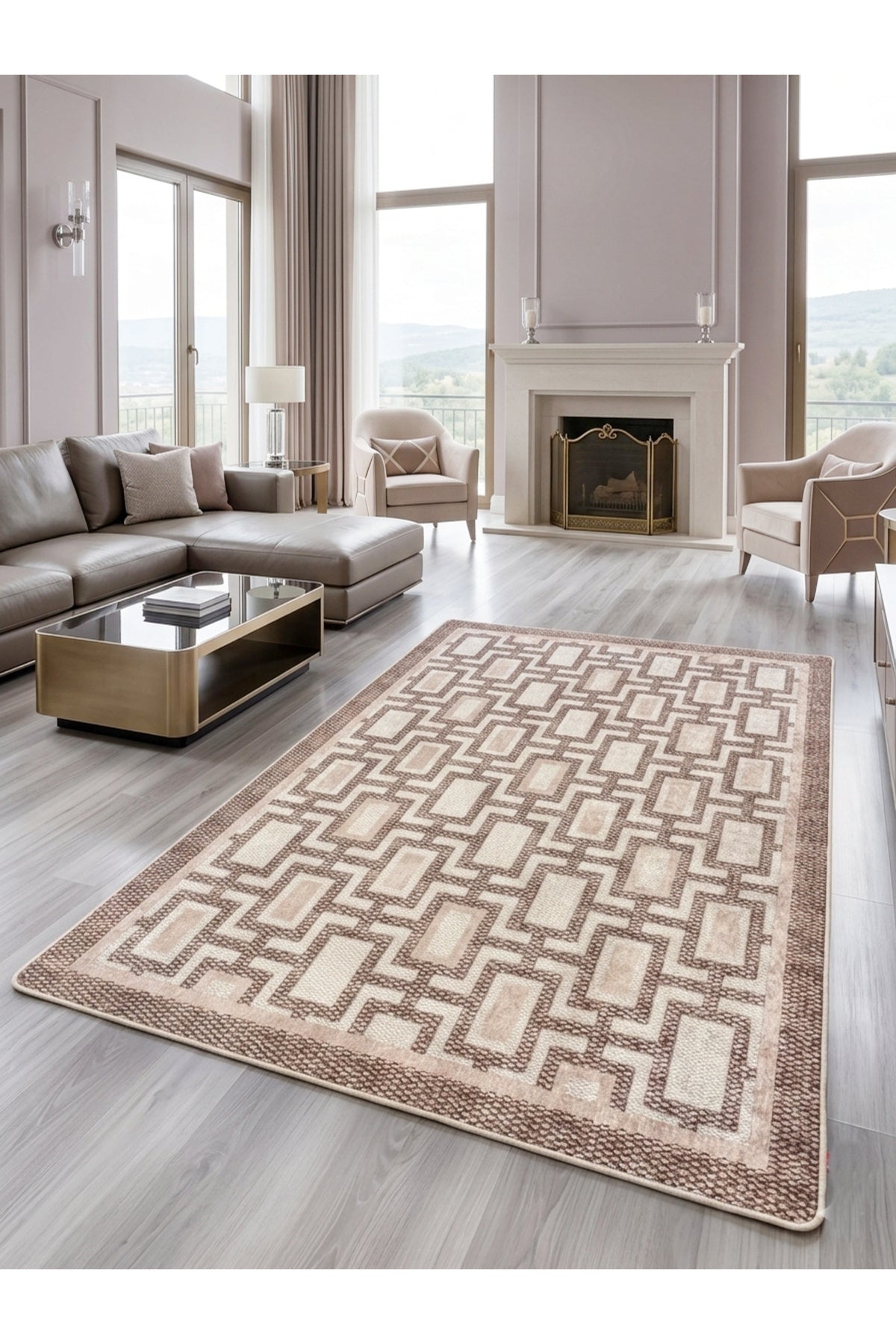 Geometrik Desen Modern Lateks Taban Salon Yolluk Antre Halı