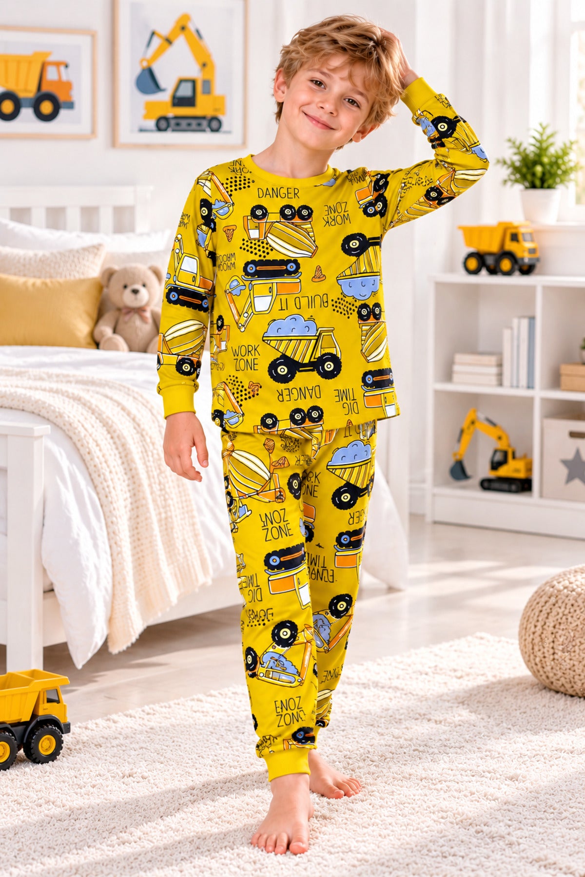 Erkek çocuk %100 pamuklu uzun kollu Pijama takımı