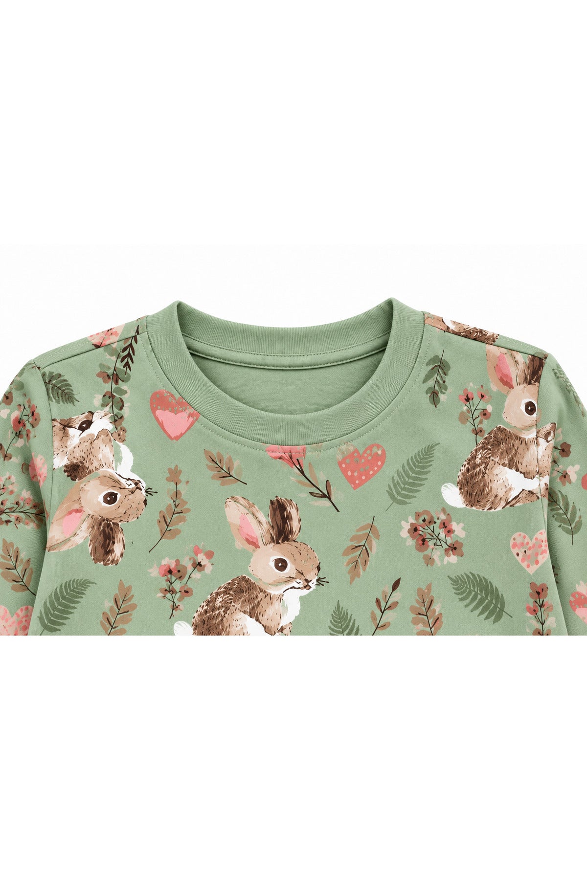 Kız çocuk %100 pamuklu sevimli tavşan desenli yumuşacık uzun kollu pijama takımı