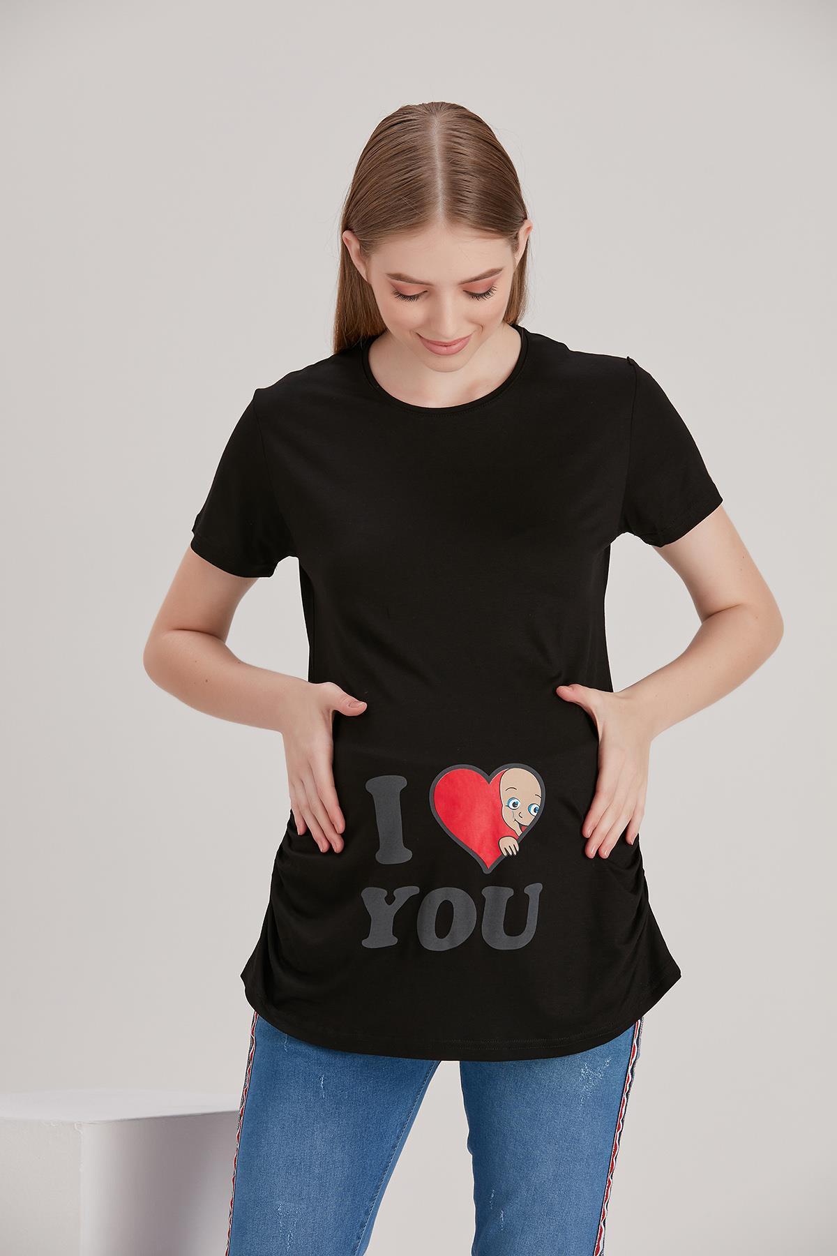 4490-kalpten Bakan Bebek Kısa Kol Viskon Hamile T-shirt