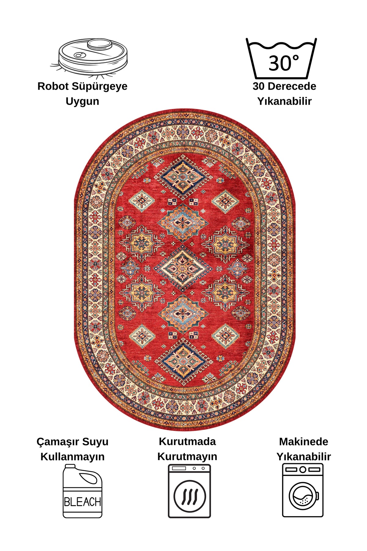 Kilim Motifli Klasik Kaymaz Taban Halı