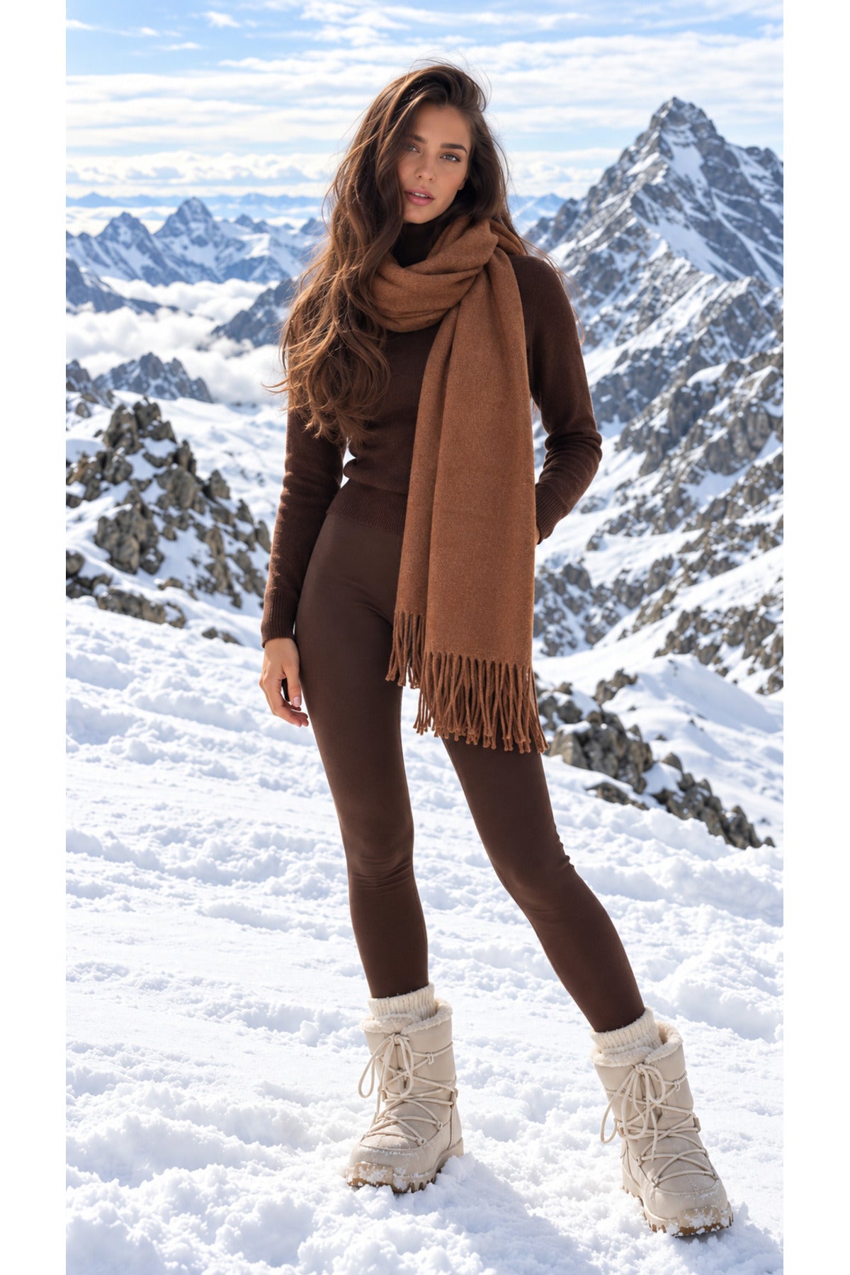 Bej Püsküllü Kaşmir Atkı Şal 70x185 cm SAL1337