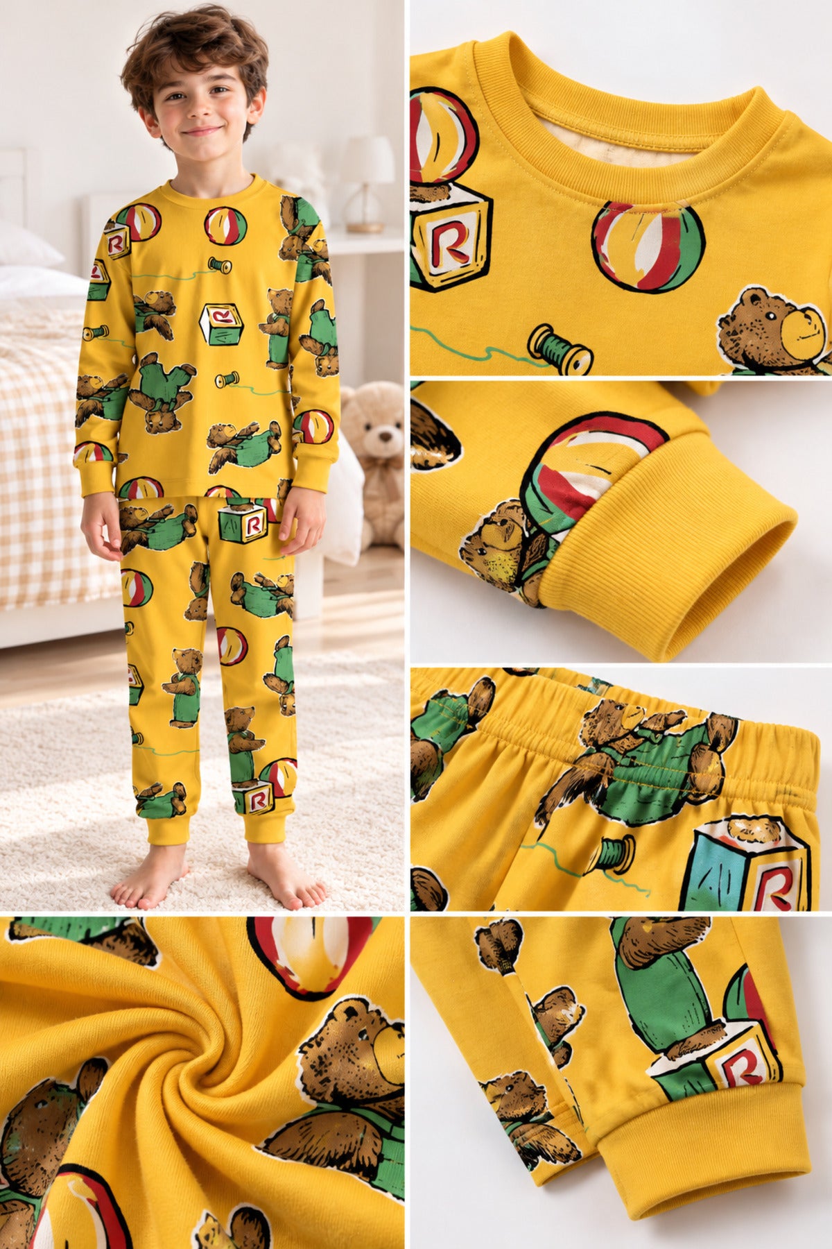 Erkek çocuk %100 pamuklu elmas Kids uzun kollu Pijama takımı