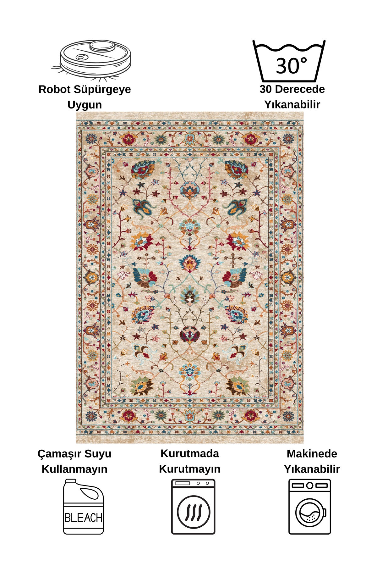 Gri Renk Vintage Çiçekli Oval Lateks Kaymaz Taban Halı