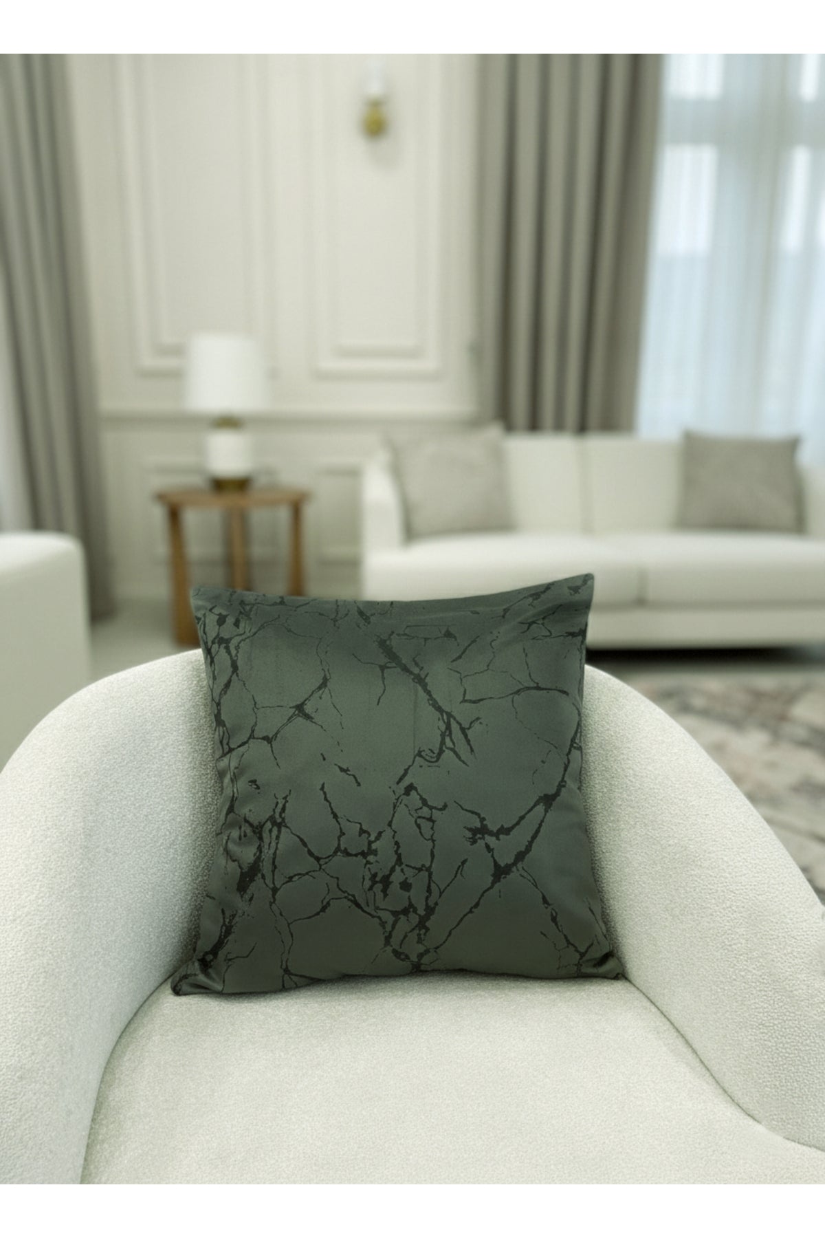 2'li Kadife Kırlent Yastık Kılıfı TaşGri-Kahve Varaklı (45X45)