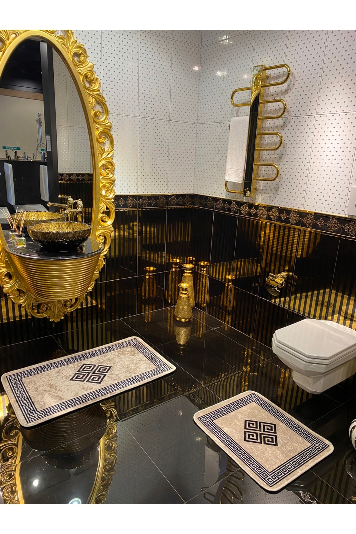 Losarina 2'li Lateks Taban Banyo Paspas Takımı (60X100 - 60X50) Gri