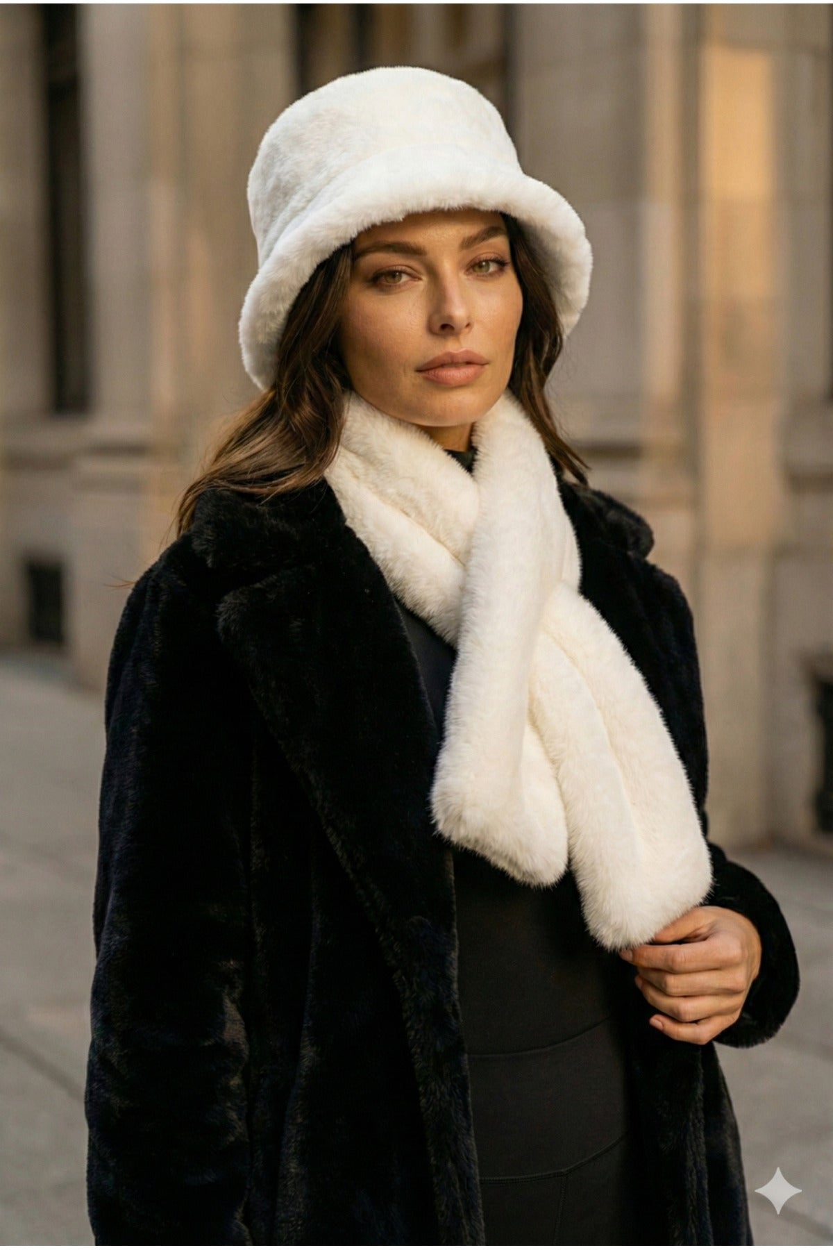 İthal Beyaz Peluş Eldiven Kulaklık Set