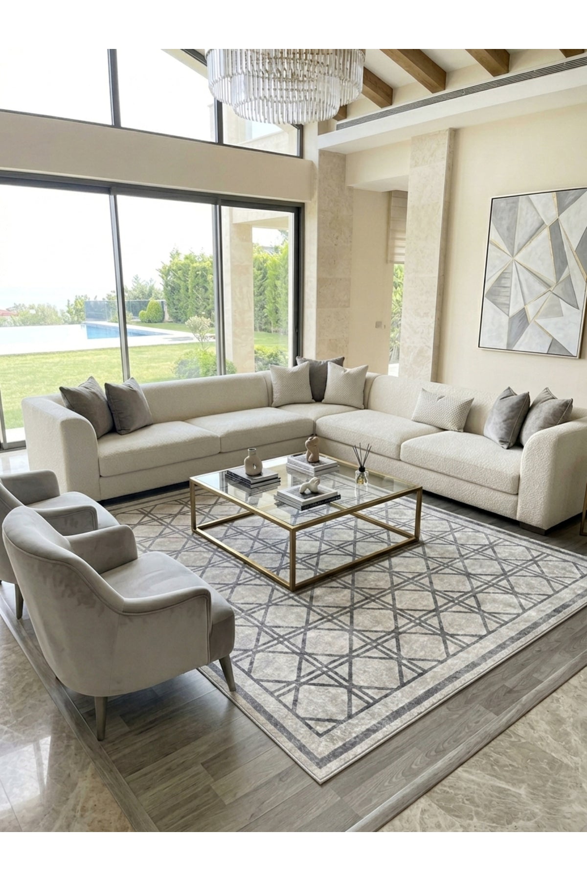 Geometrik Desen Lateks Taban Salon ve Yolluk Antre Halı