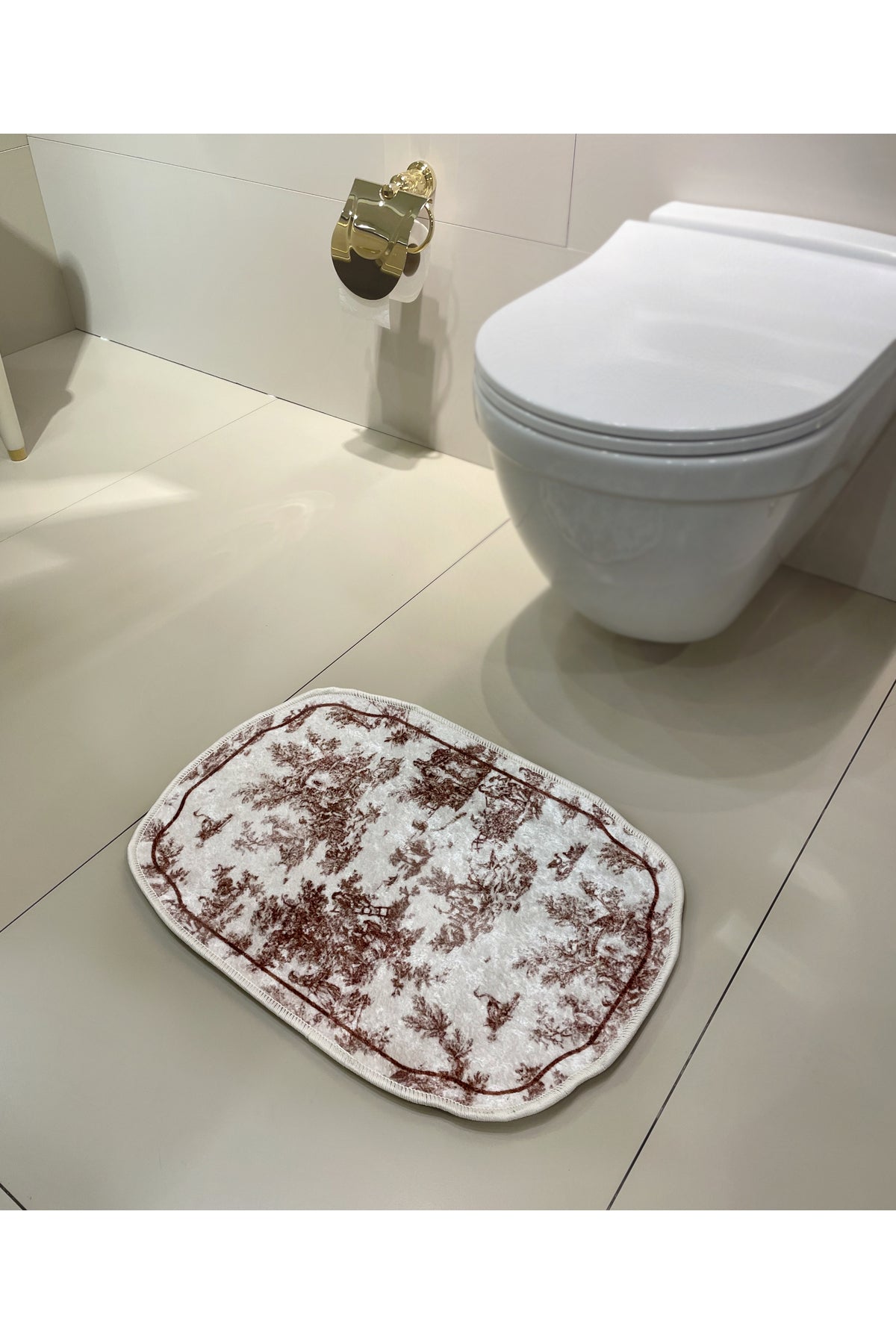 Toile de Jouy Temalı Tekli Lateks Taban Banyo Paspası (80X120)