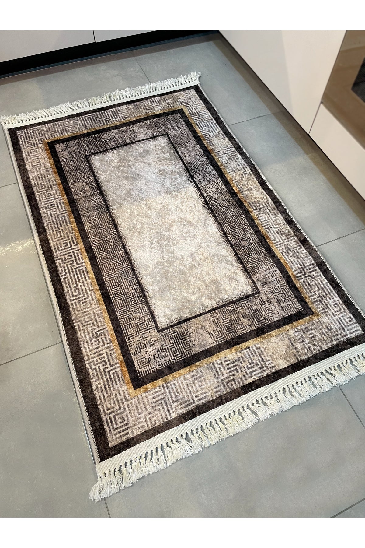 80X120 Ölçü Eskitme Görünümlü Kaymaz Taban Kahverengi Banyo Paspası