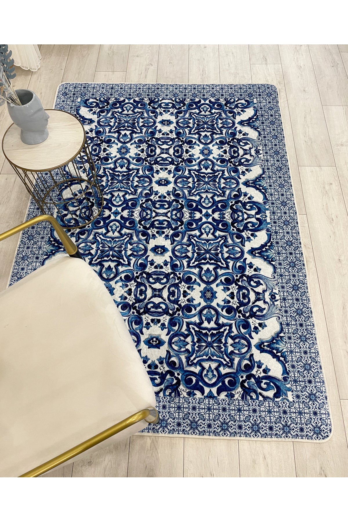 Lacivert-Gri Blue Blanc Modern Lateks Kaymaz Taban Halı