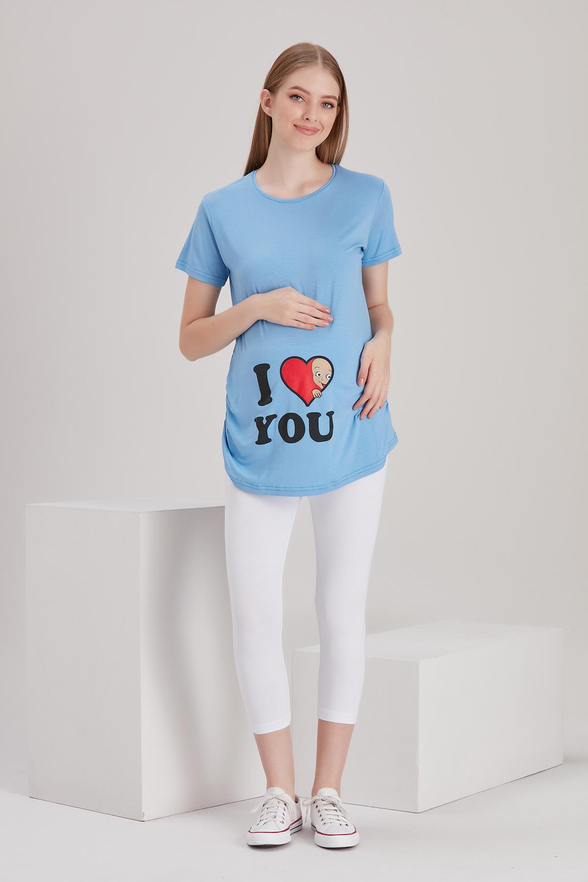 4490-kalpten Bakan Bebek Kısa Kol Viskon Hamile T-shirt