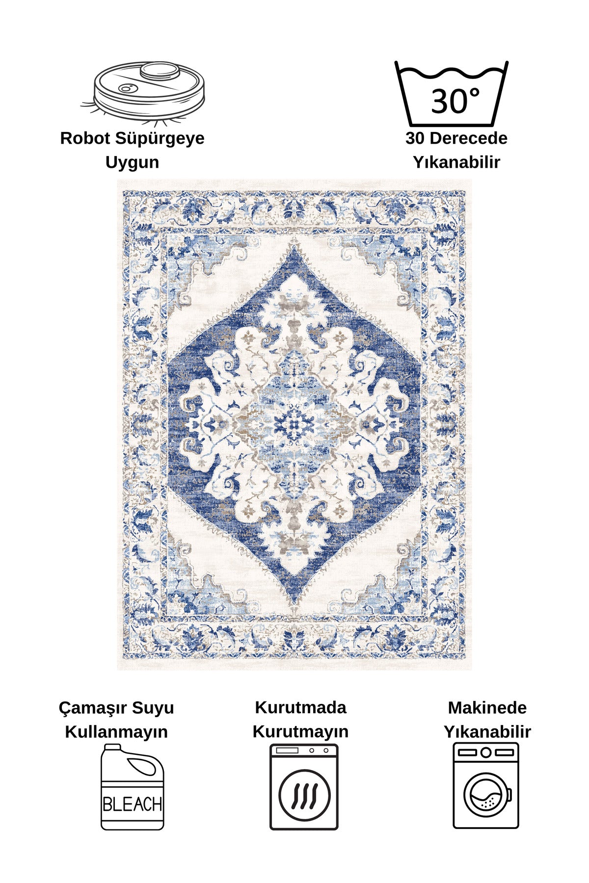 Göbekli Damask Desenli Lateks Taban Salon Halısı