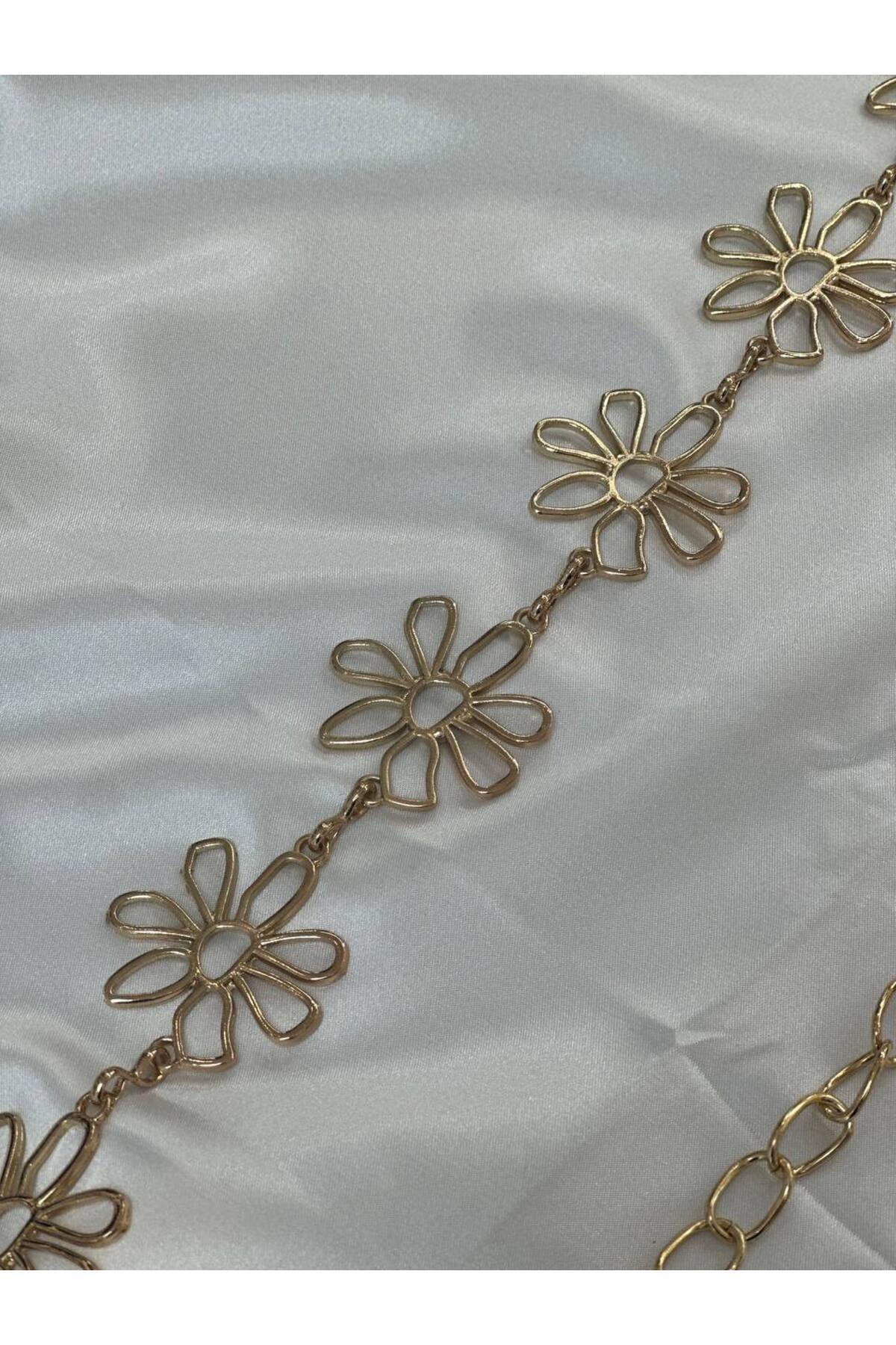 Papatya Gold Detaylı Kadın Bel Zinciri Bel Kemeri,Elbise Kemeri,Etek Kemeri,Pantolon Kemeri