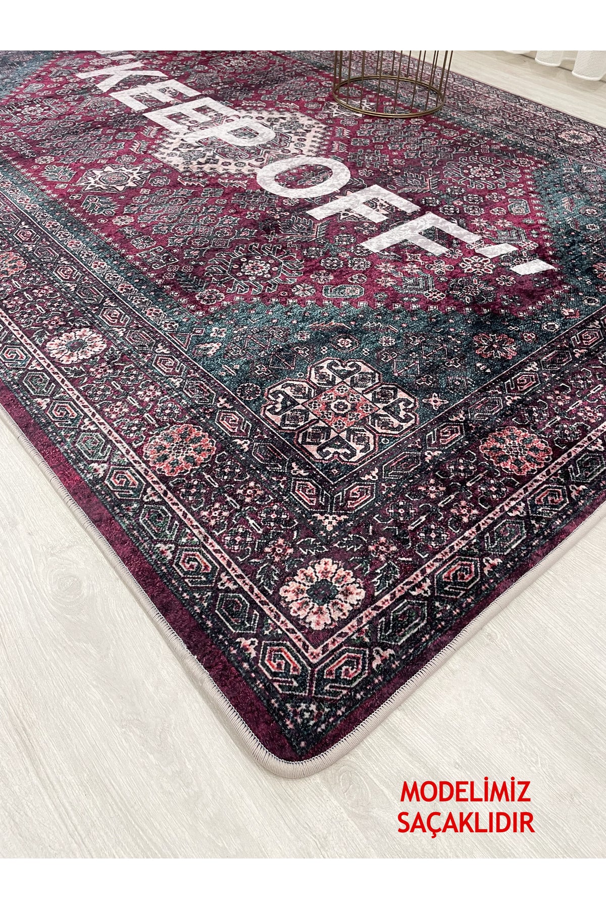 Pembe Renk Keep Off Saçaklı Lateks Taban Halı