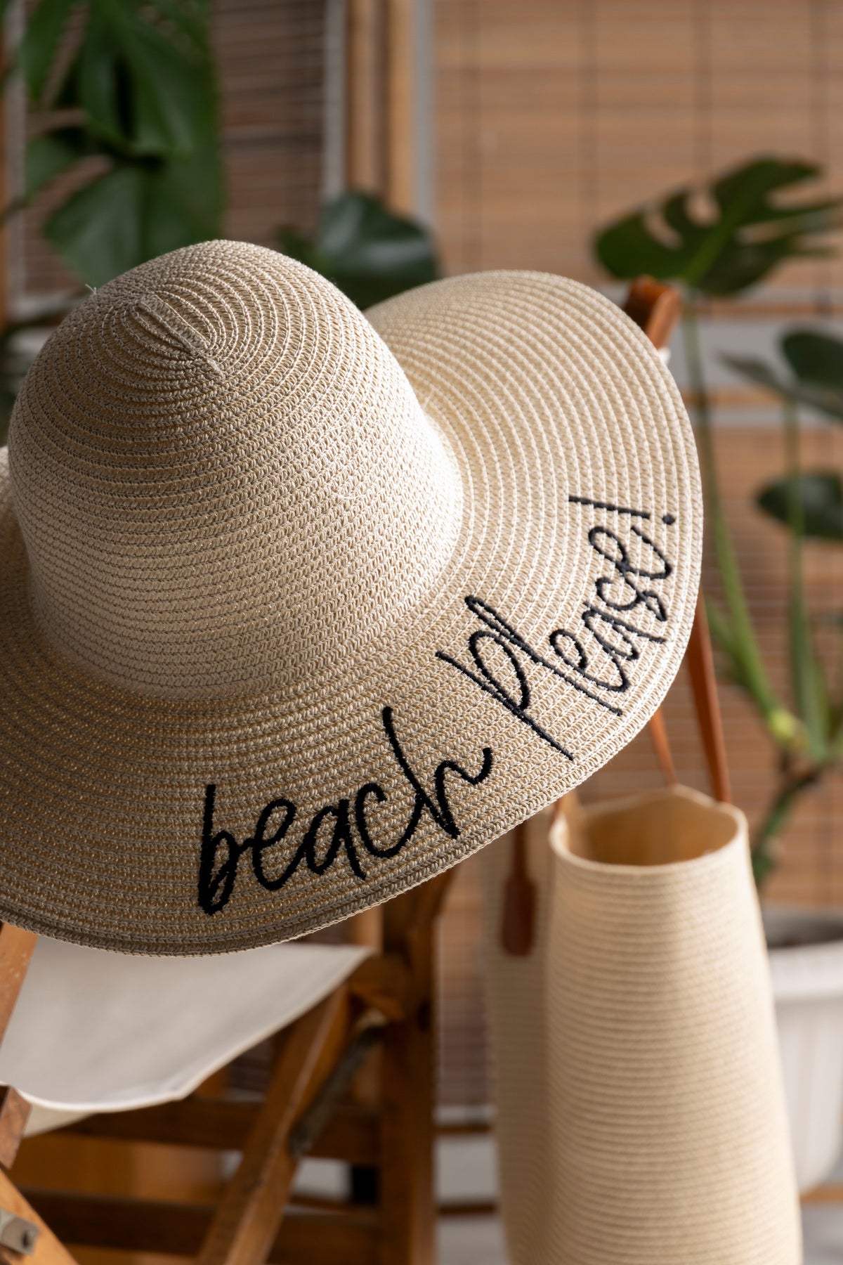 Beach Please Nakışlı Bej Hasır Şapka Hsr2029