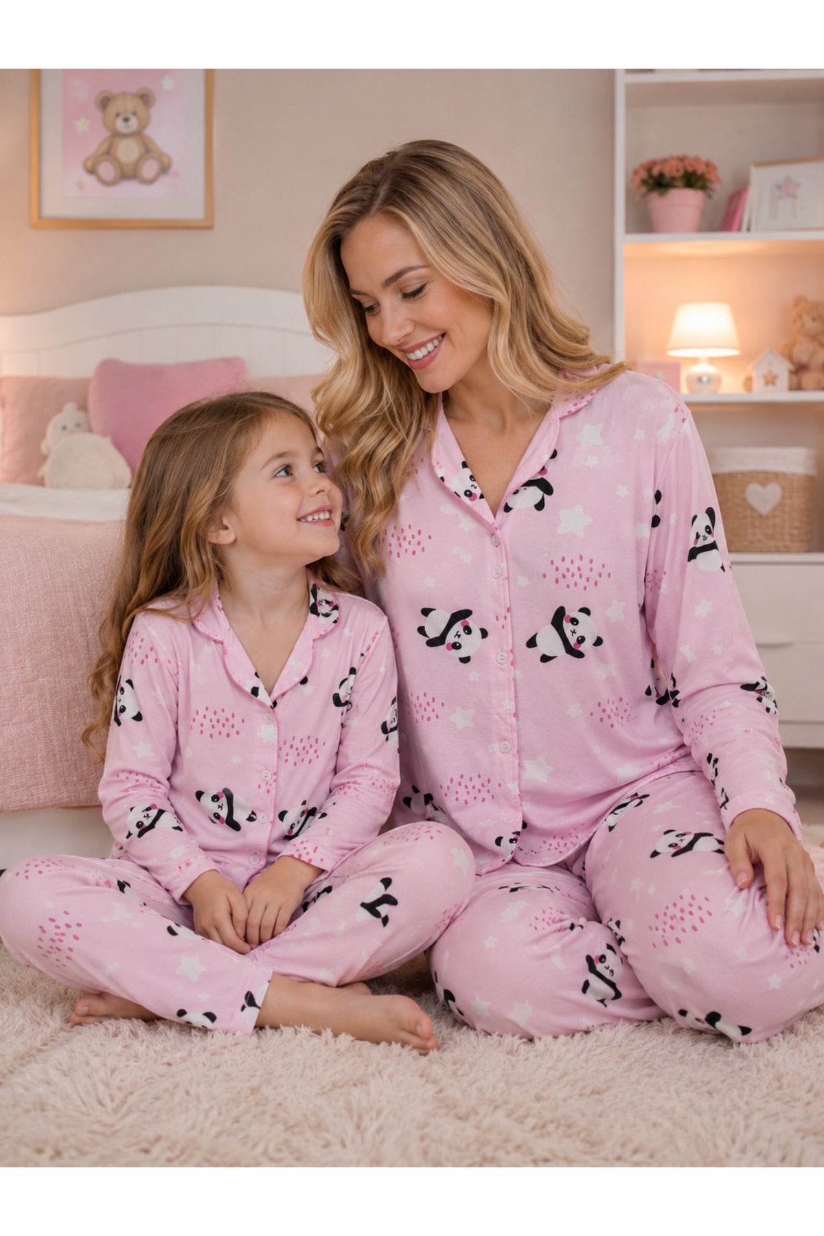 Anne kız pamuklu düğmeli uzun kollu pijama takımı ( tek takım fiyatıdır ayrı ayrı sepete ekleyip alabilirsiniz