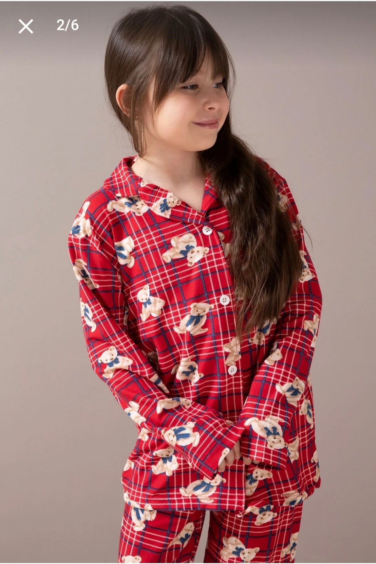 Kız çocuk Pamuklu süet kumaş düğmeli pijama takımı