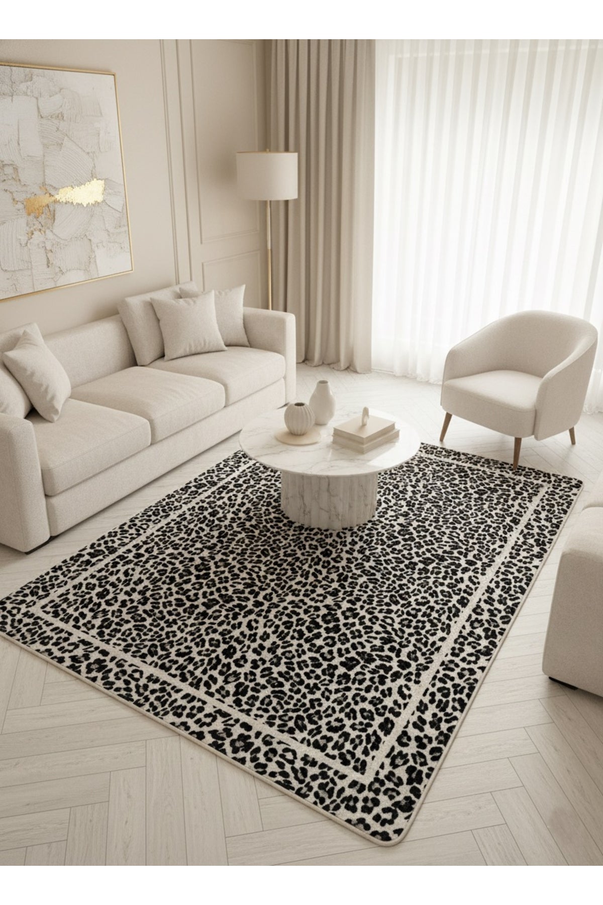 Leopar Desenli Oval Lateks Deri Halı