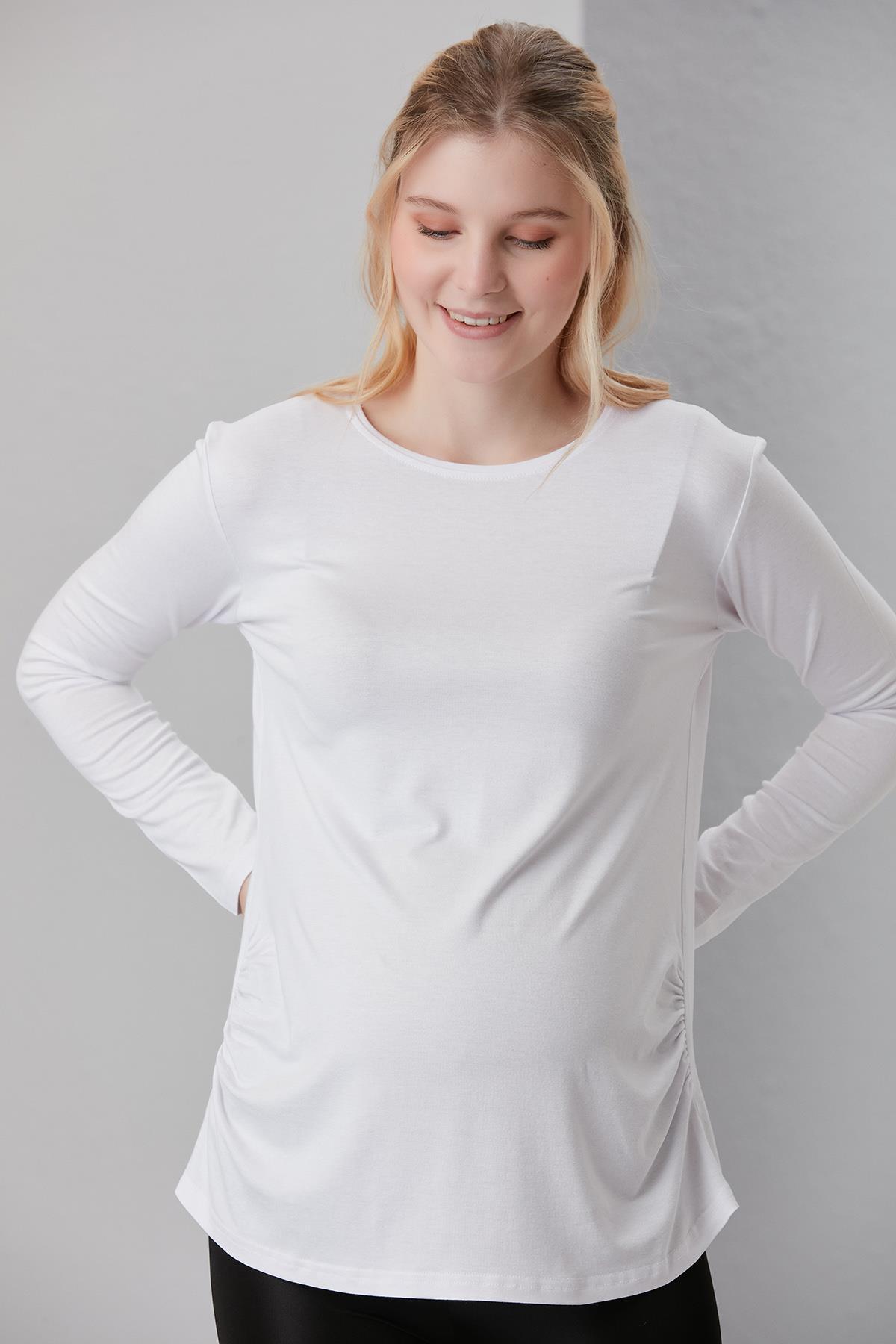 0362-viskon Körüklü Düz Hamile Uzun Kol T-shirt