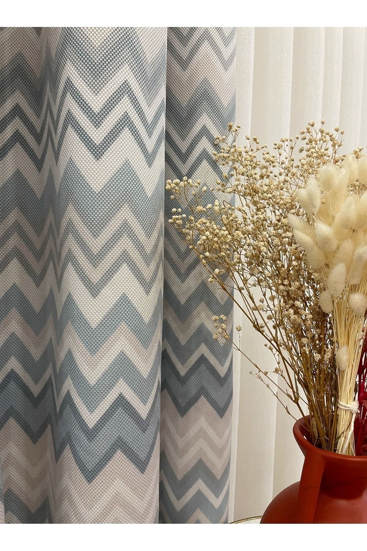 Zigzag Desenli PİLESİZ DÜZ DİKİM Ekstraforlu Fon Perde