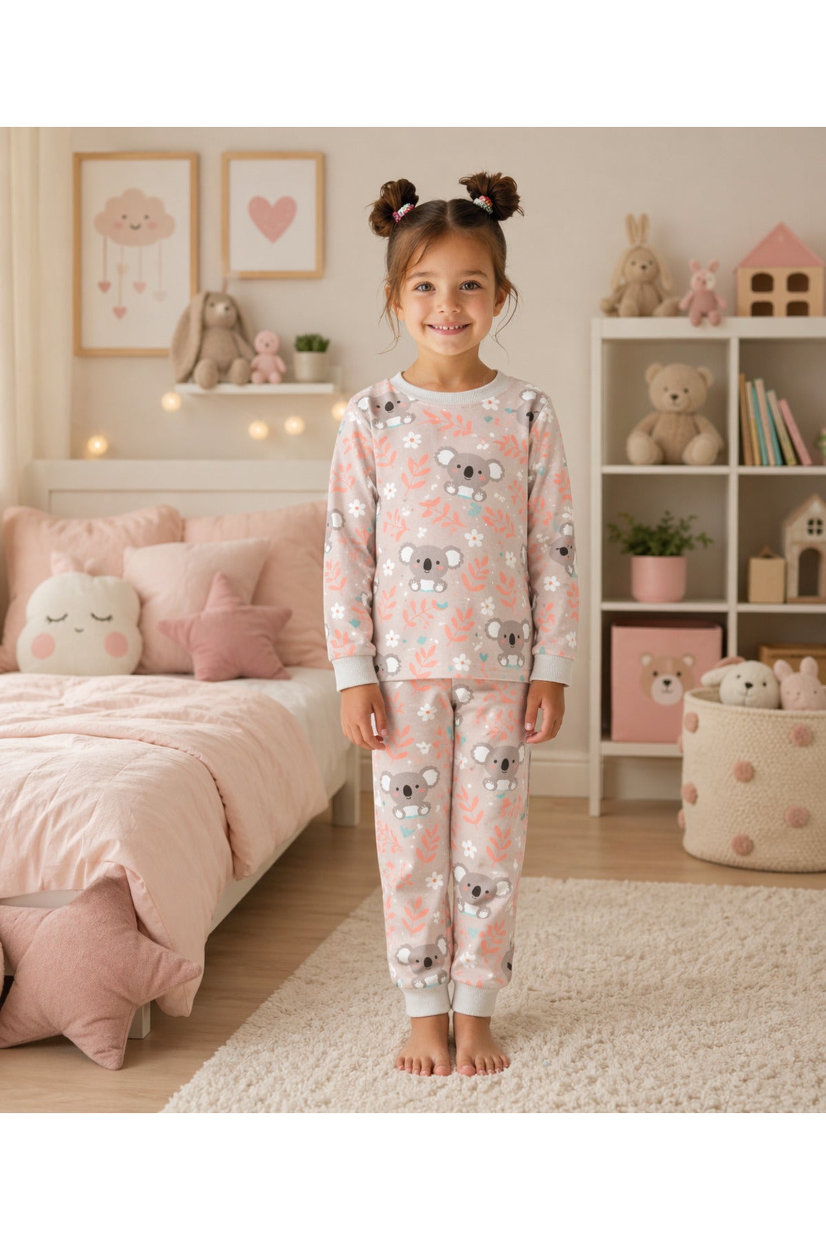 Kız çocuk %100 pamuklu desenli pijama takımı