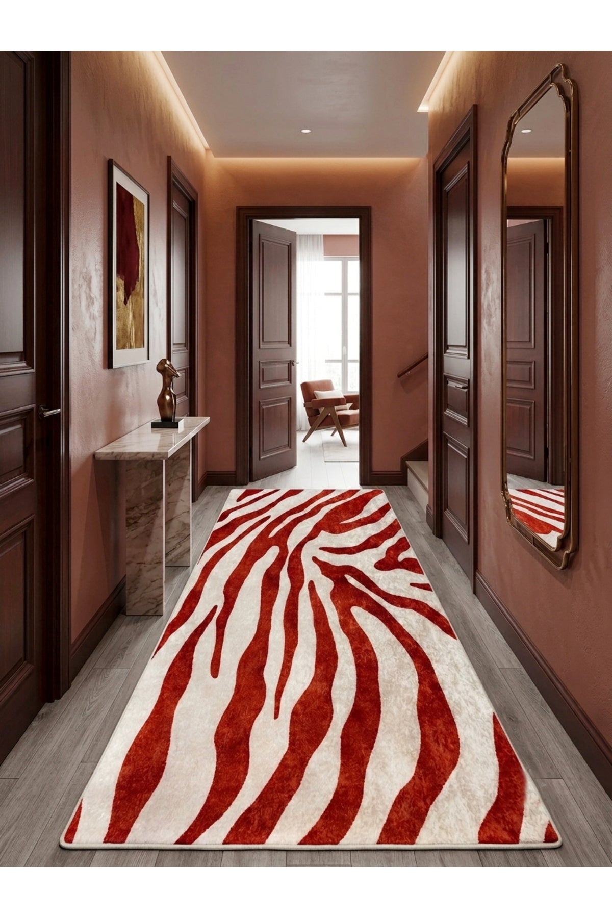 Zebra Desen Turuncu Renk Lateks Taban Salon Antre Halı