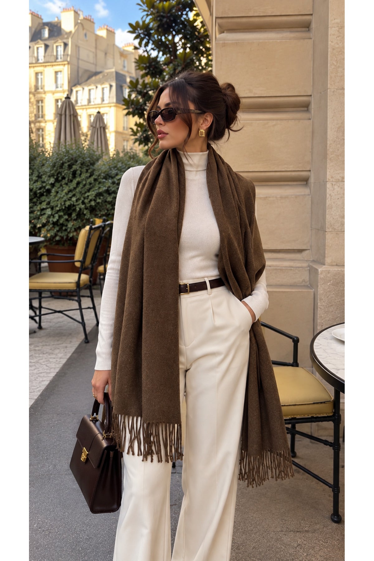 Camel Püsküllü Kaşmir Atkı Şal 70x185 cm SAL1337