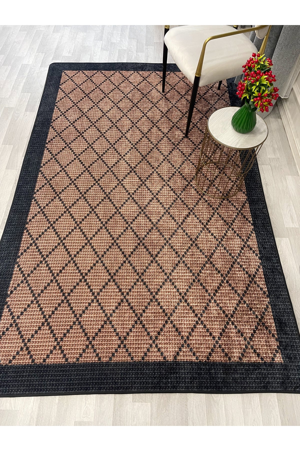 YEŞİL-KAHVERENGİ Jüt Sisal Görünüm Bordürlü Kaymaz Taban Yolluk Halı