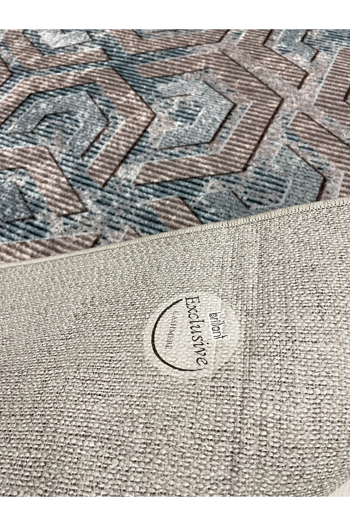 Brown Gray Embossed Look Latex Leather Base Rug