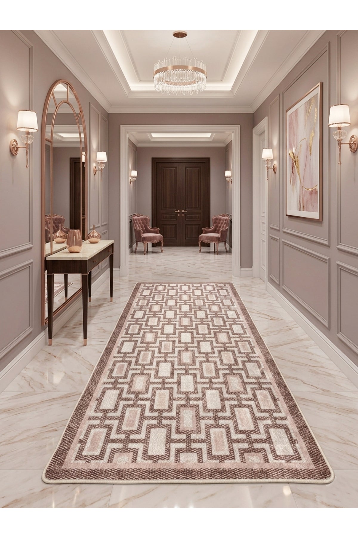 Geometrik Desen Modern Lateks Taban Salon Yolluk Antre Halı