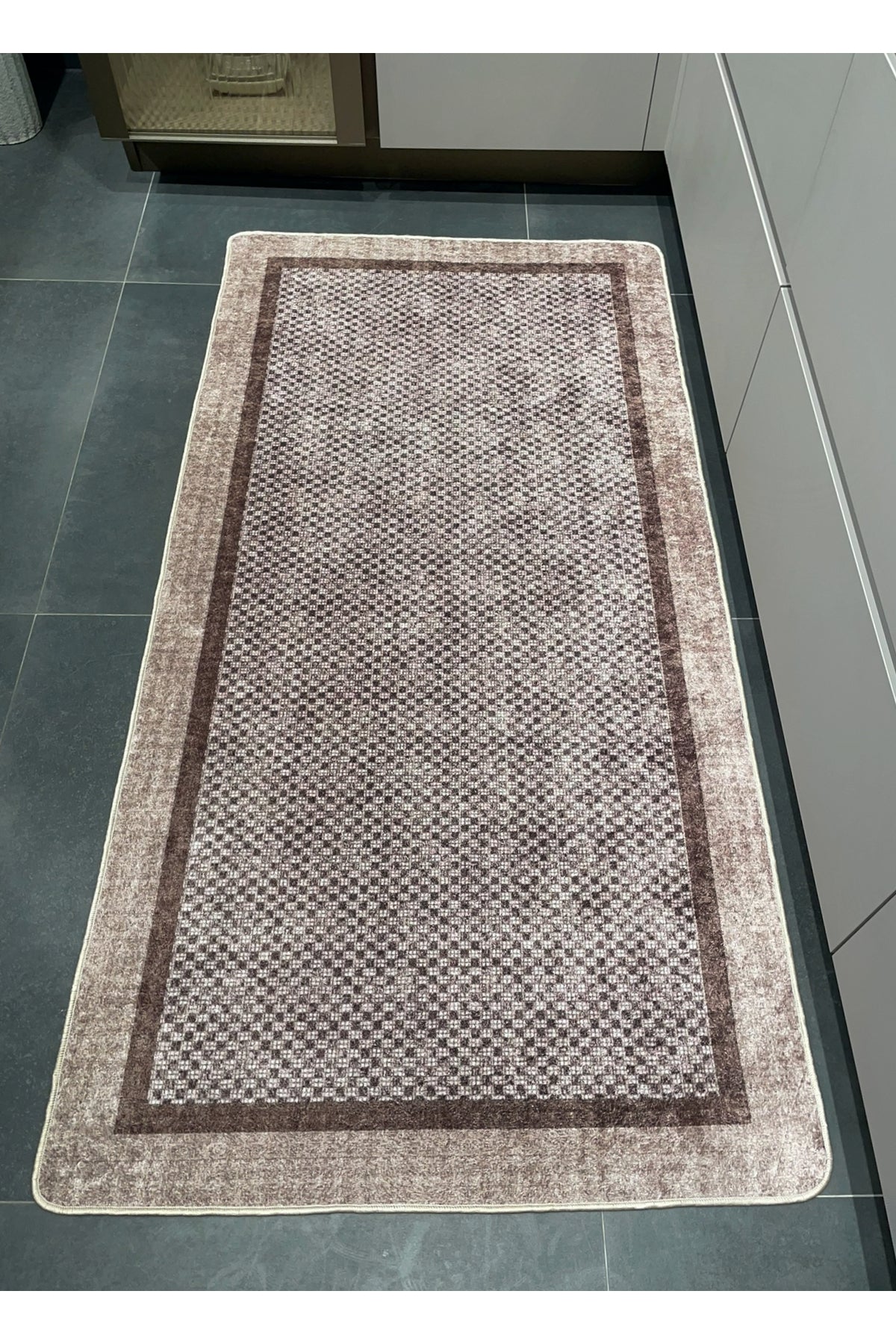 GRİ Jüt Sisal Görünüm Bordürlü Kaymaz Taban Yolluk Mutfak Halı