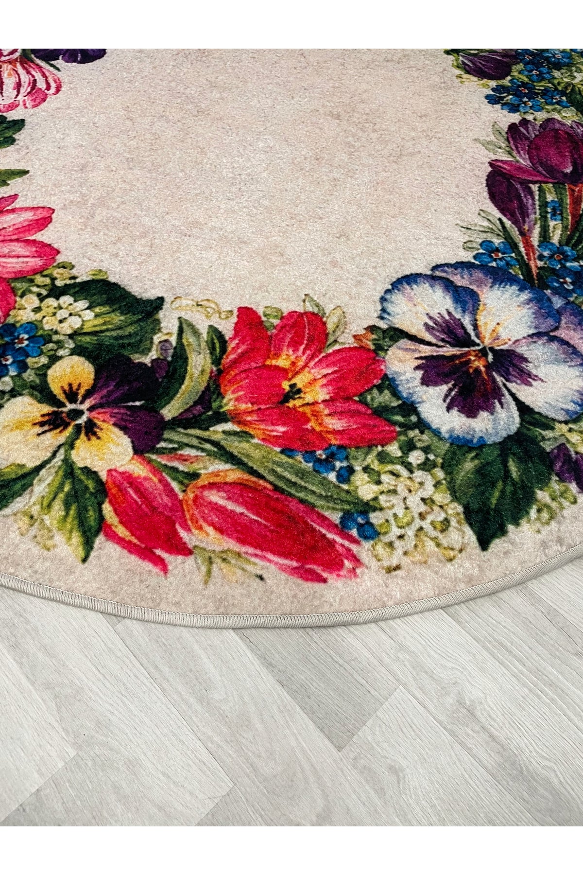 Floral Çiçek Desenli Lateks Taban Antre Mutfak Halısı