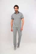 Men's Gray Melange Polo Collar T-shirt Set