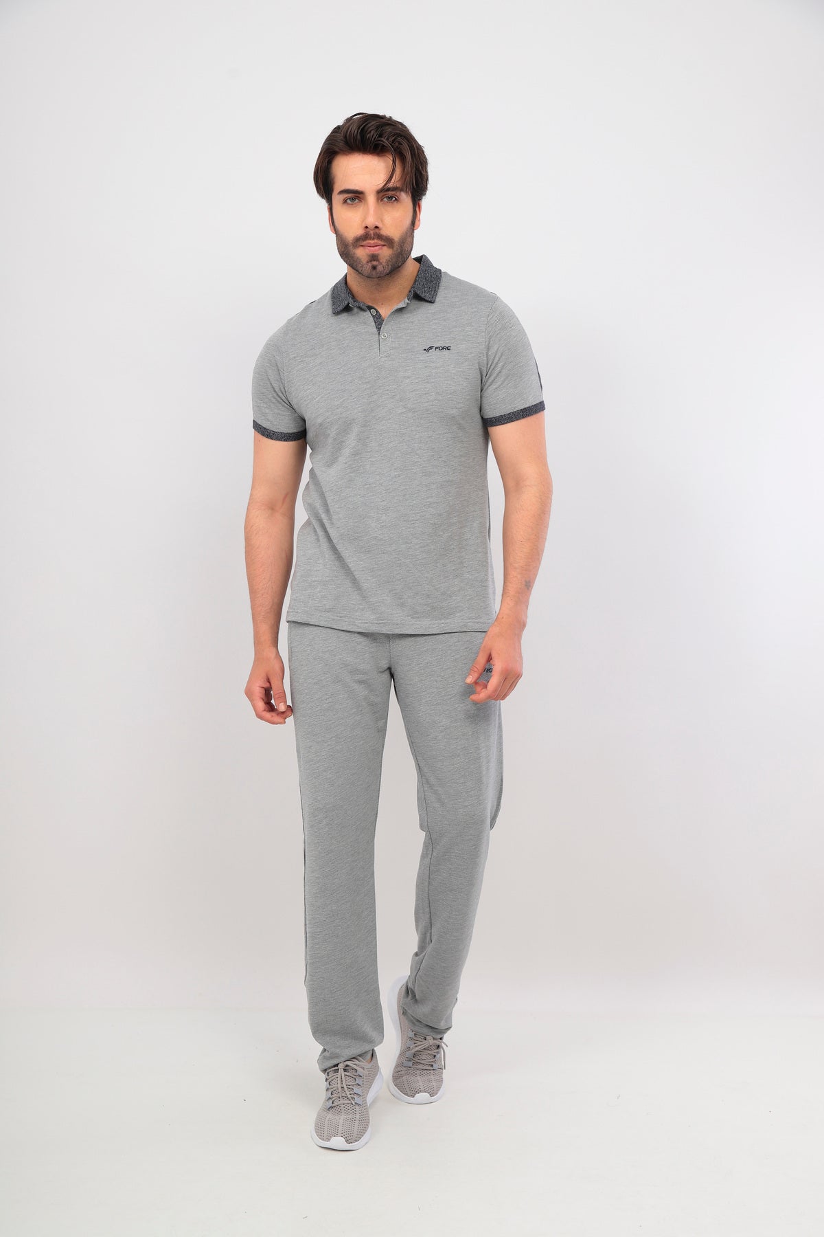 Erkek GriMelanj Polo Yaka T-shirt Takım