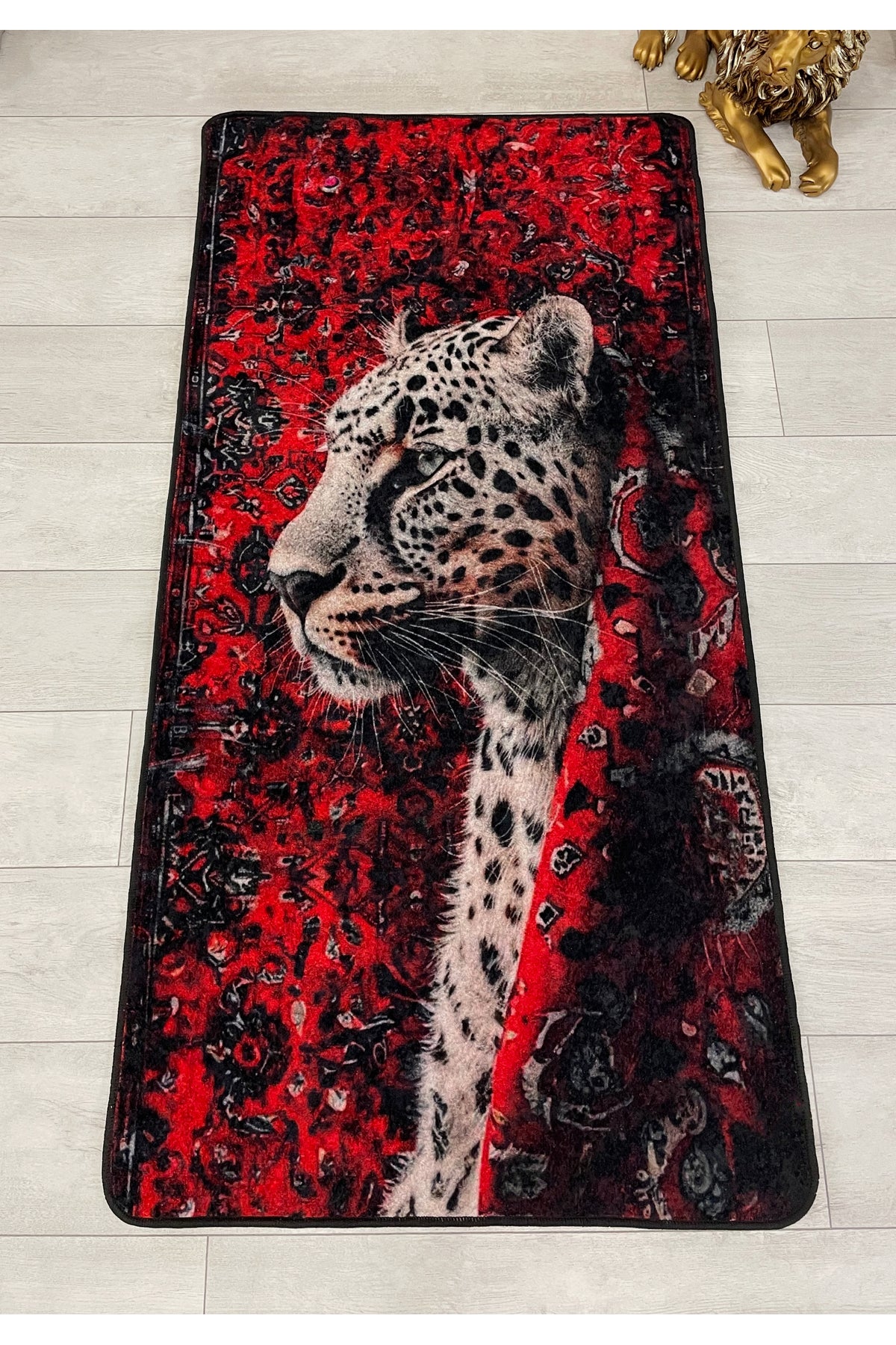 Leopar Desenli Kırmızı Dekoratif Lateks Halı
