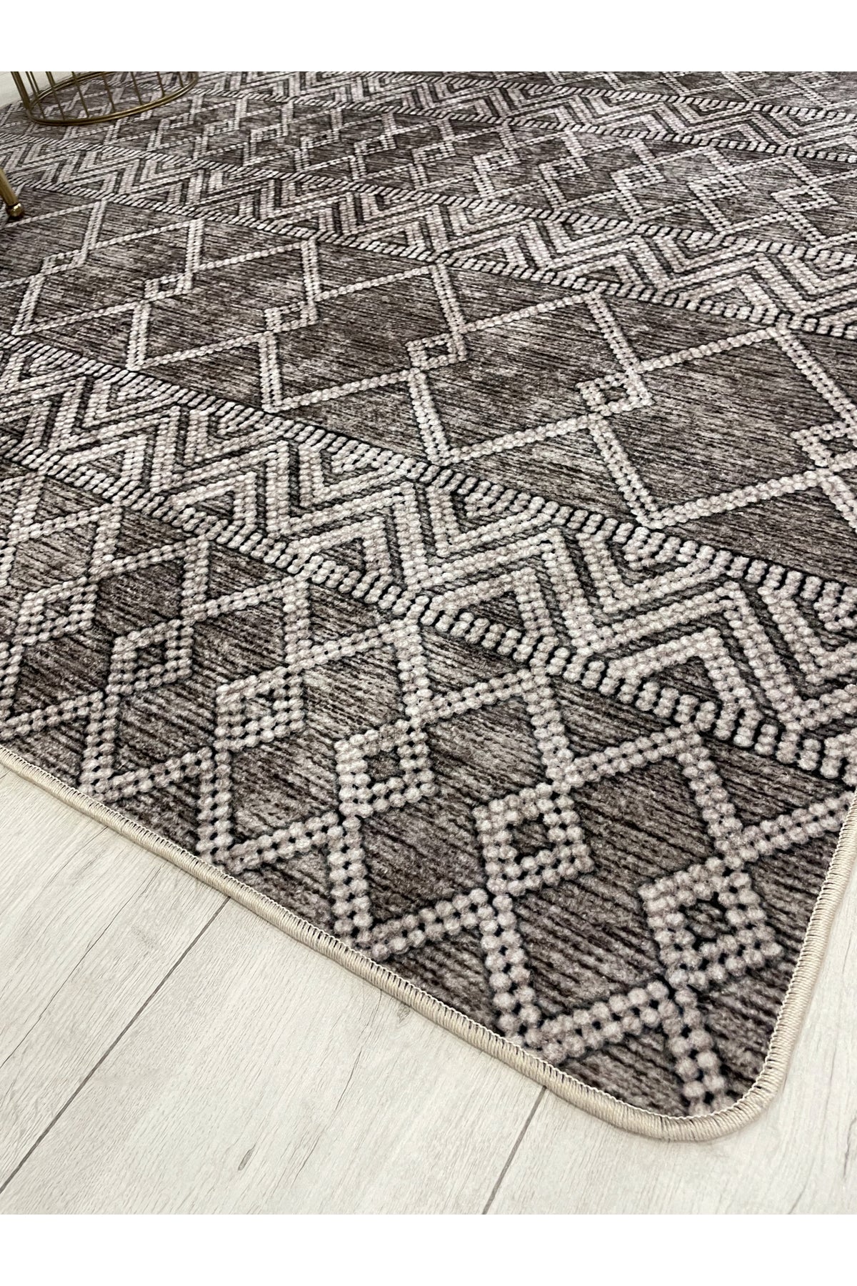 Gri Siyah İskandinav Tarzı Kilim Desenli Yolluk Lateks Halı