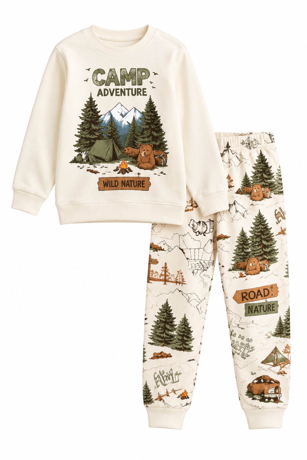 Erkek çocuk %100 pamuk camp desenli uzun kollu pijama takımı