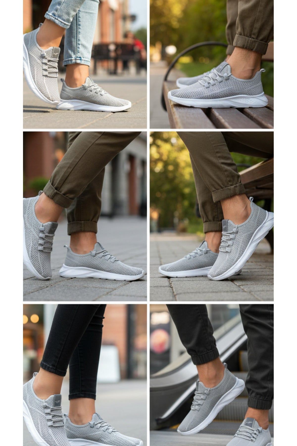 Unisex Gri Triko Fileli Spor Ayakkabı - Hafif Tabanlı, Günlük Yürüyüş ve Koşu Ayakkabısı